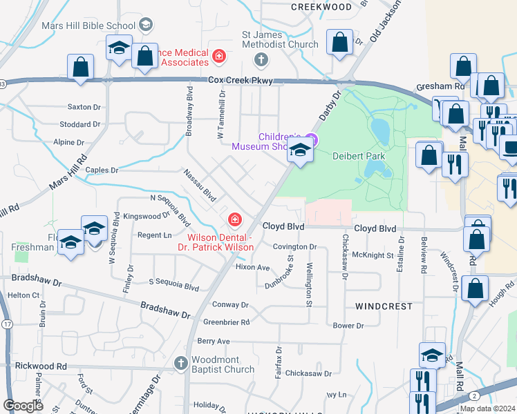 map of restaurants, bars, coffee shops, grocery stores, and more near 1505 Marlborough Boulevard in Florence