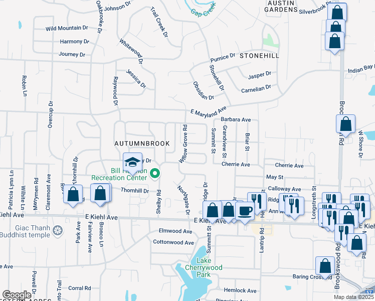 map of restaurants, bars, coffee shops, grocery stores, and more near 104 Plumdale Drive in Sherwood