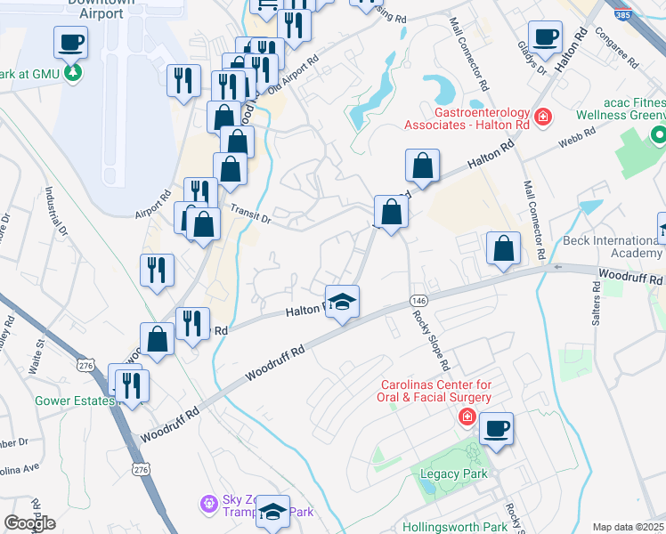 map of restaurants, bars, coffee shops, grocery stores, and more near 60 Halton Road in Greenville