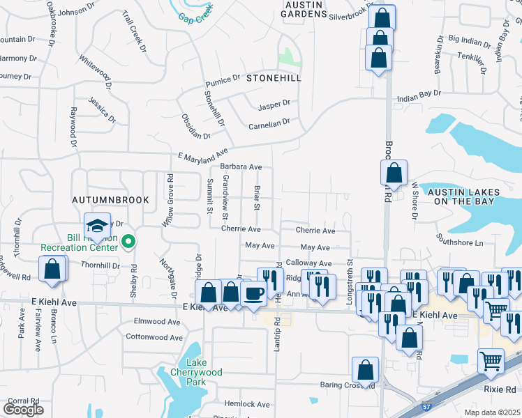 map of restaurants, bars, coffee shops, grocery stores, and more near 512 Briar Street in Sherwood
