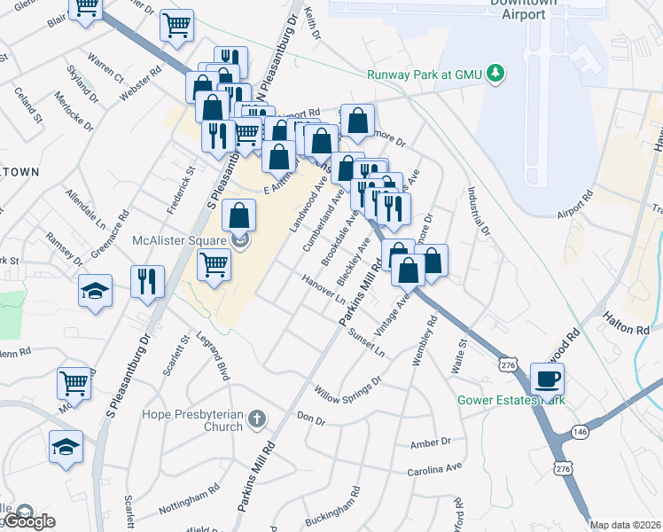 map of restaurants, bars, coffee shops, grocery stores, and more near 109 Brookdale Avenue in Greenville