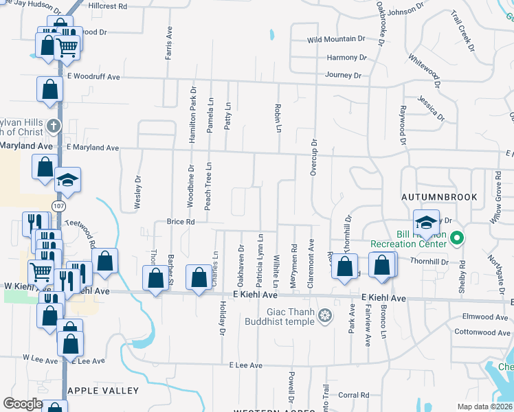 map of restaurants, bars, coffee shops, grocery stores, and more near 12031 Maryland Place in Sherwood
