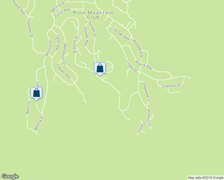 map of restaurants, bars, coffee shops, grocery stores, and more near 1521 Zermatt Drive in Pine Mountain Club