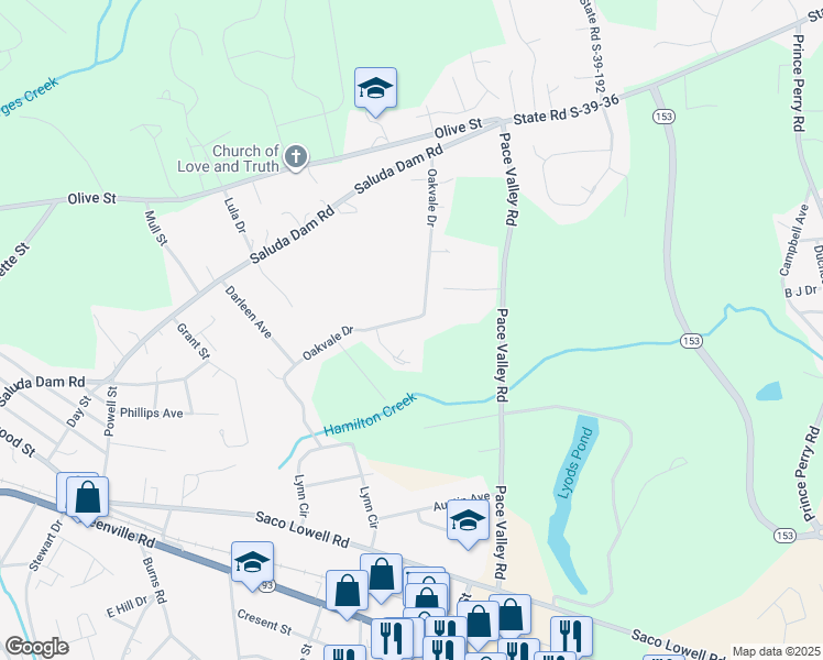 map of restaurants, bars, coffee shops, grocery stores, and more near 274 Oakvale Drive in Easley