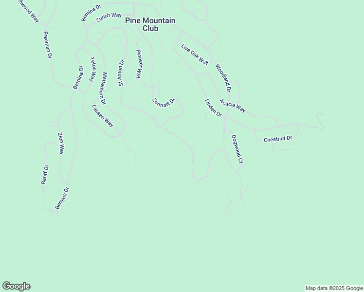 map of restaurants, bars, coffee shops, grocery stores, and more near 1521 Zermatt Drive in Pine Mountain Club
