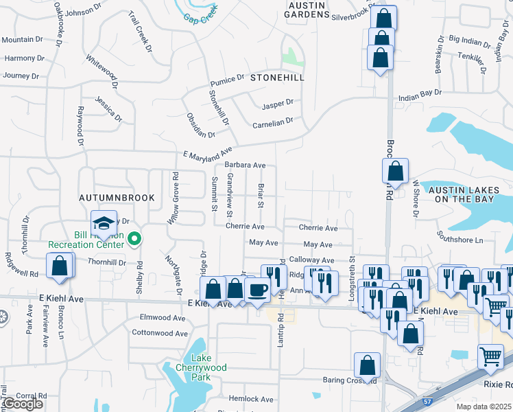 map of restaurants, bars, coffee shops, grocery stores, and more near 512 Briar Street in Sherwood