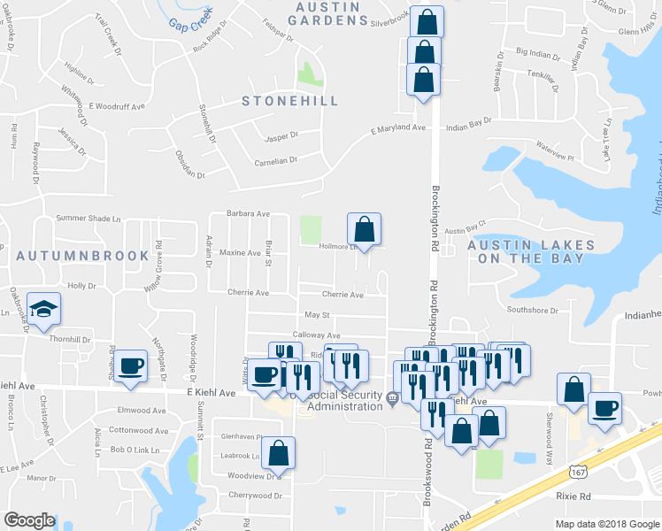 map of restaurants, bars, coffee shops, grocery stores, and more near 320 Cherrie Avenue in Sherwood