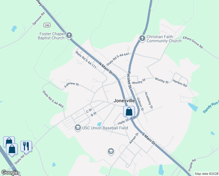 map of restaurants, bars, coffee shops, grocery stores, and more near 217 State Road S-44-38 in Jonesville