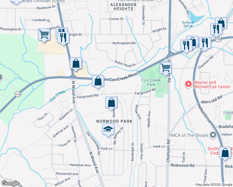 map of restaurants, bars, coffee shops, grocery stores, and more near 200 Fairground Road in Florence