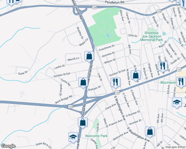 map of restaurants, bars, coffee shops, grocery stores, and more near 112 Ottaray Street in Greenville