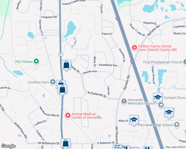 map of restaurants, bars, coffee shops, grocery stores, and more near 1545 Lyla Cove in Hernando