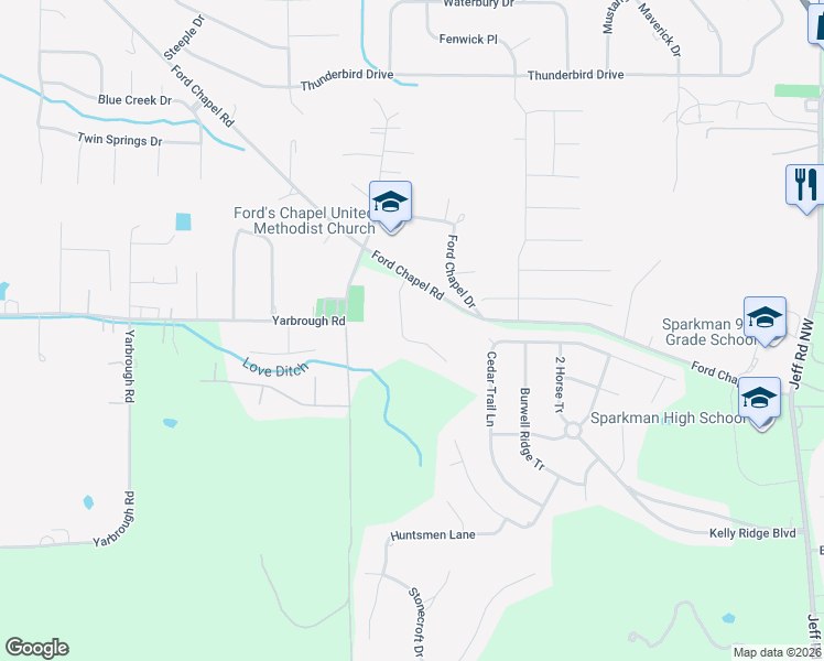 map of restaurants, bars, coffee shops, grocery stores, and more near 115 Cherita Ln in Harvest