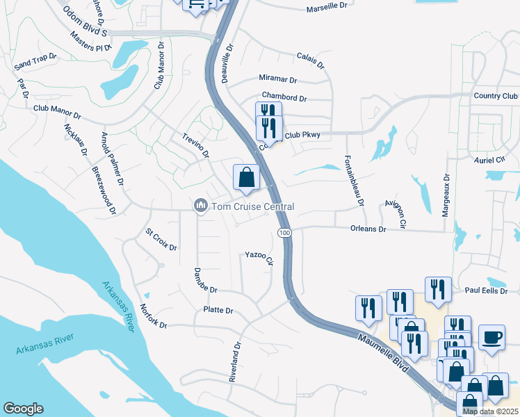 map of restaurants, bars, coffee shops, grocery stores, and more near 13 Cinderwood Cove in Maumelle