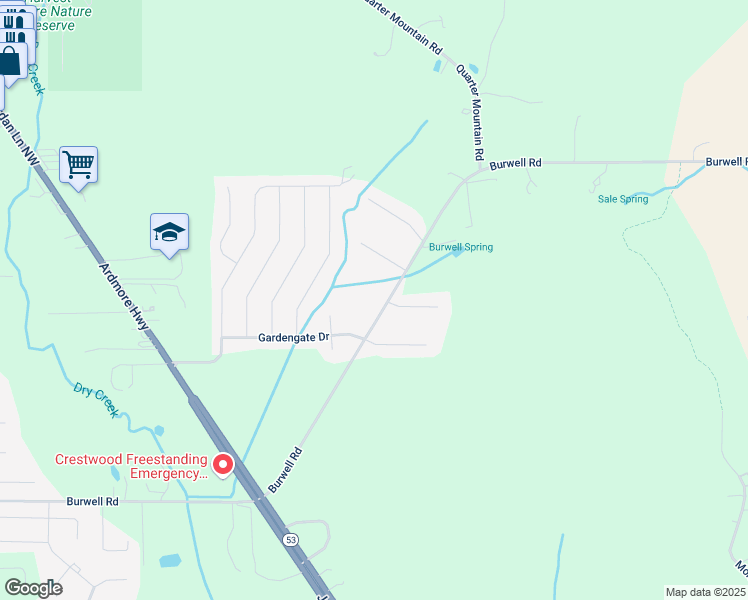 map of restaurants, bars, coffee shops, grocery stores, and more near 1059 Burwell Road in Harvest