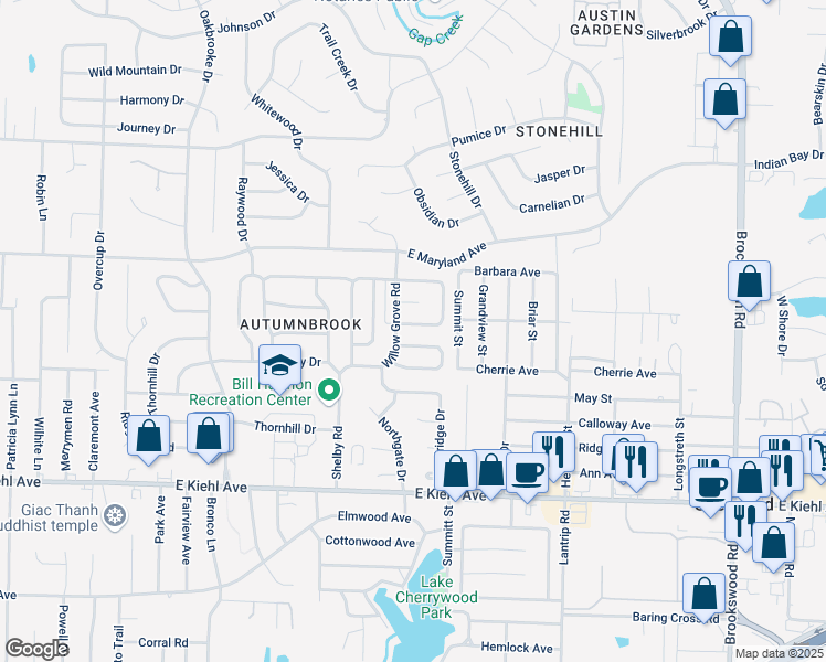 map of restaurants, bars, coffee shops, grocery stores, and more near 104 Plumdale Drive in Sherwood
