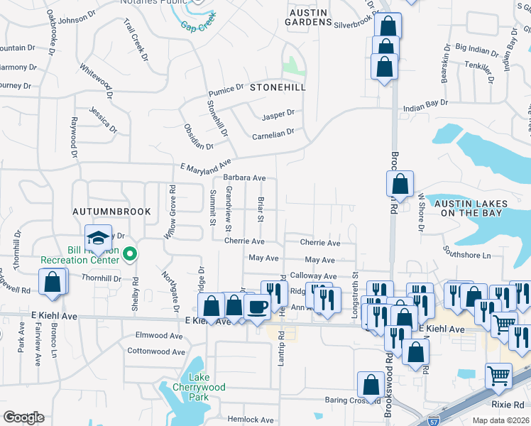 map of restaurants, bars, coffee shops, grocery stores, and more near 512 Briar Street in Sherwood
