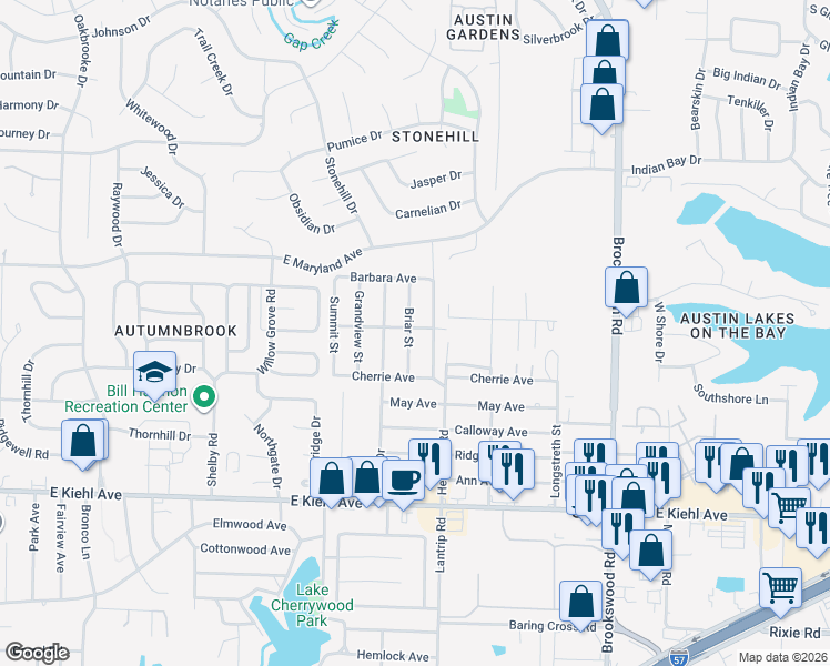 map of restaurants, bars, coffee shops, grocery stores, and more near 512 Briar Street in Sherwood
