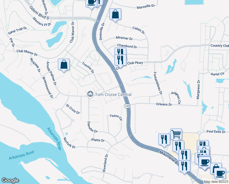 map of restaurants, bars, coffee shops, grocery stores, and more near 13 Cinderwood Cove in Maumelle