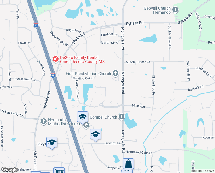 map of restaurants, bars, coffee shops, grocery stores, and more near 1532 Cedar Trace Drive in Hernando