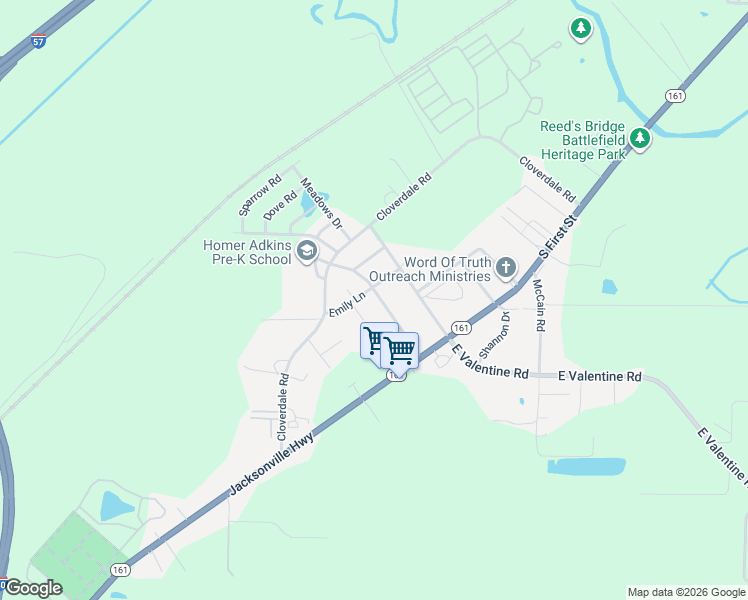 map of restaurants, bars, coffee shops, grocery stores, and more near 3203 Homer Adkins Boulevard in Jacksonville