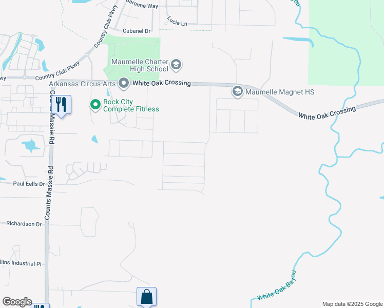 map of restaurants, bars, coffee shops, grocery stores, and more near 10411-10427 Fitzgerald Lane in North Little Rock