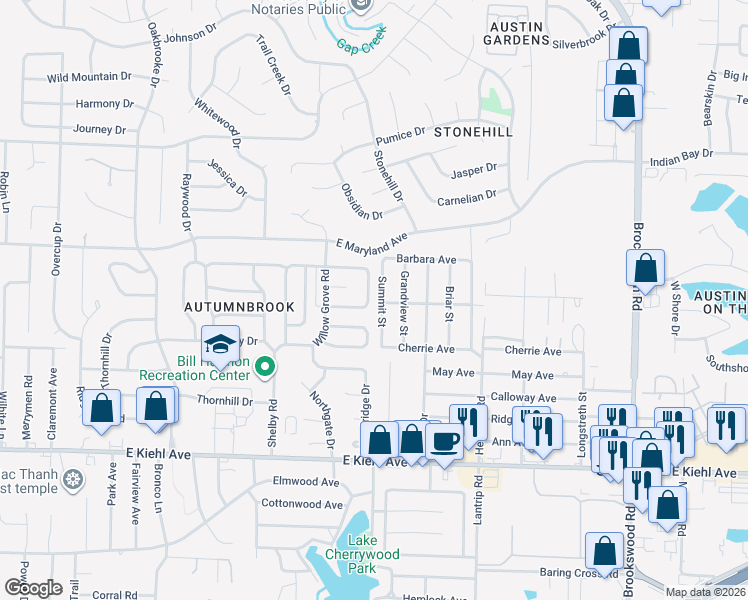 map of restaurants, bars, coffee shops, grocery stores, and more near 503 Summit Street in Sherwood