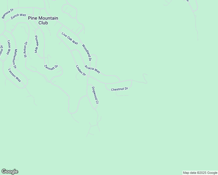 map of restaurants, bars, coffee shops, grocery stores, and more near 15201 Chestnut Drive in Pine Mountain Club