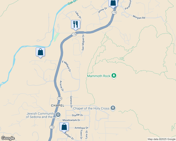 map of restaurants, bars, coffee shops, grocery stores, and more near Mystic Trail in Sedona
