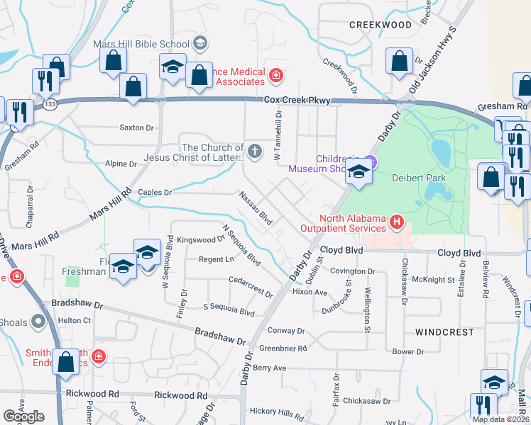 map of restaurants, bars, coffee shops, grocery stores, and more near 1731 Norris Avenue in Florence