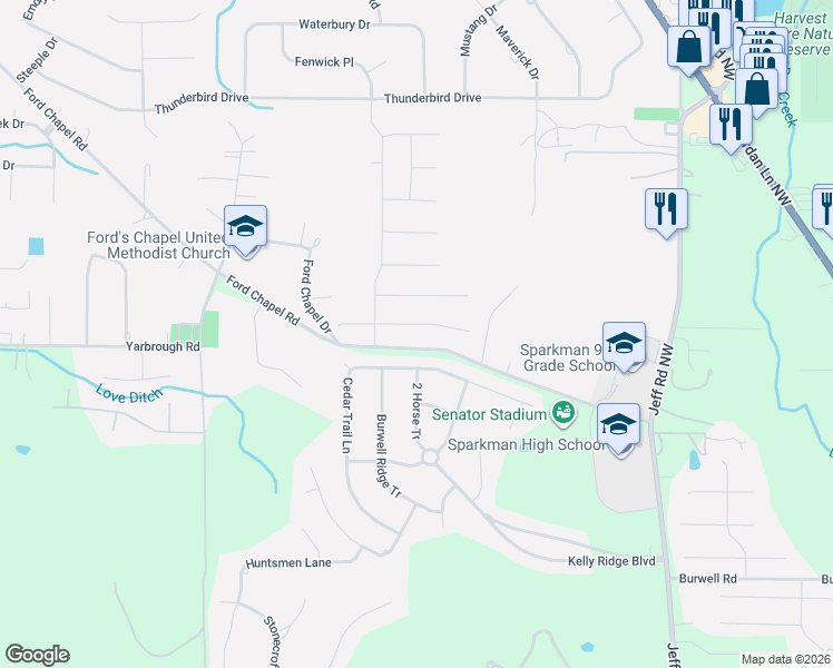 map of restaurants, bars, coffee shops, grocery stores, and more near 140 Sager Circle in Harvest