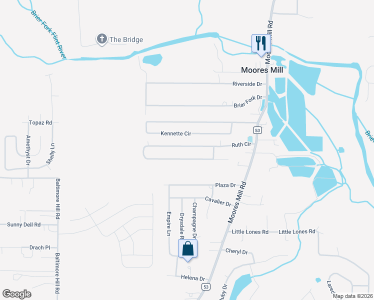 map of restaurants, bars, coffee shops, grocery stores, and more near 235 Ruth Circle in Huntsville