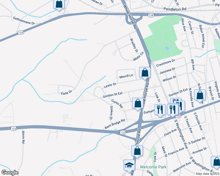 map of restaurants, bars, coffee shops, grocery stores, and more near 66 Lewis Street in Greenville