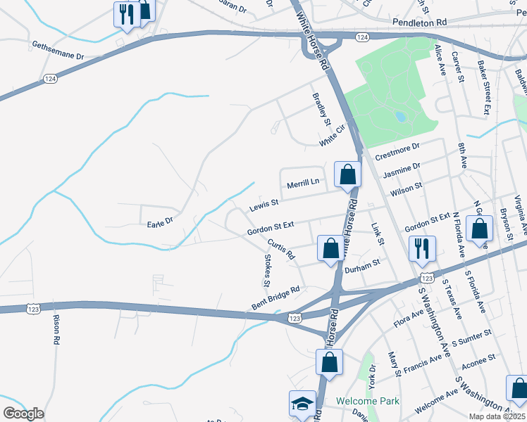 map of restaurants, bars, coffee shops, grocery stores, and more near 66 Lewis Street in Greenville