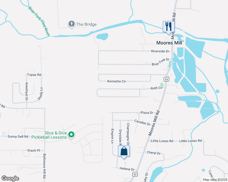 map of restaurants, bars, coffee shops, grocery stores, and more near 269 Ruth Circle in Huntsville