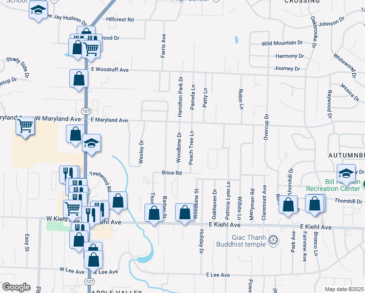 map of restaurants, bars, coffee shops, grocery stores, and more near 9218 Woodbine Drive in Sherwood