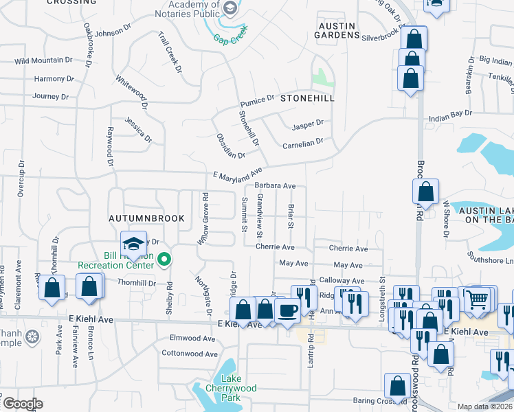 map of restaurants, bars, coffee shops, grocery stores, and more near 604 Grandview Street in Sherwood