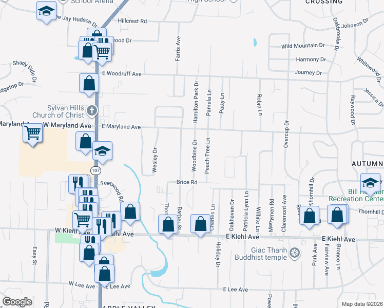 map of restaurants, bars, coffee shops, grocery stores, and more near 9201 Woodbine Drive in Sherwood