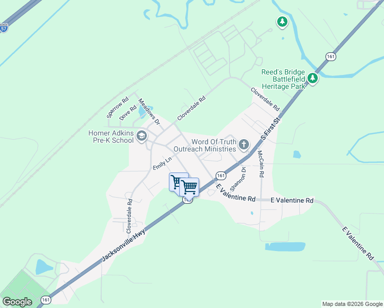 map of restaurants, bars, coffee shops, grocery stores, and more near 303 West Valentine Road in Jacksonville
