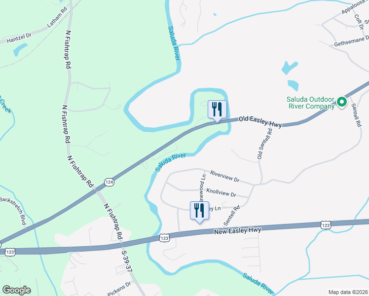 map of restaurants, bars, coffee shops, grocery stores, and more near 1399 Old Easley Highway in Easley