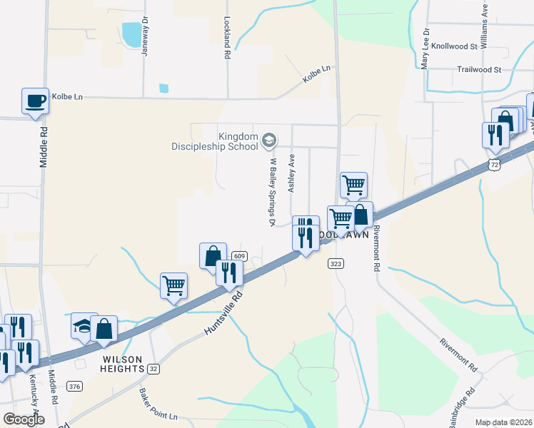 map of restaurants, bars, coffee shops, grocery stores, and more near 140-198 West Bailey Springs Drive in Florence