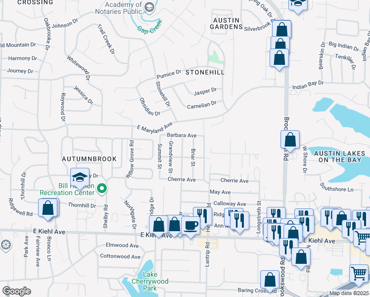 map of restaurants, bars, coffee shops, grocery stores, and more near 610 Briar Street in Sherwood
