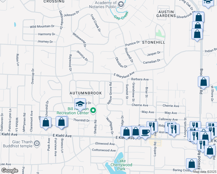 map of restaurants, bars, coffee shops, grocery stores, and more near 128 Greentree Road in Sherwood