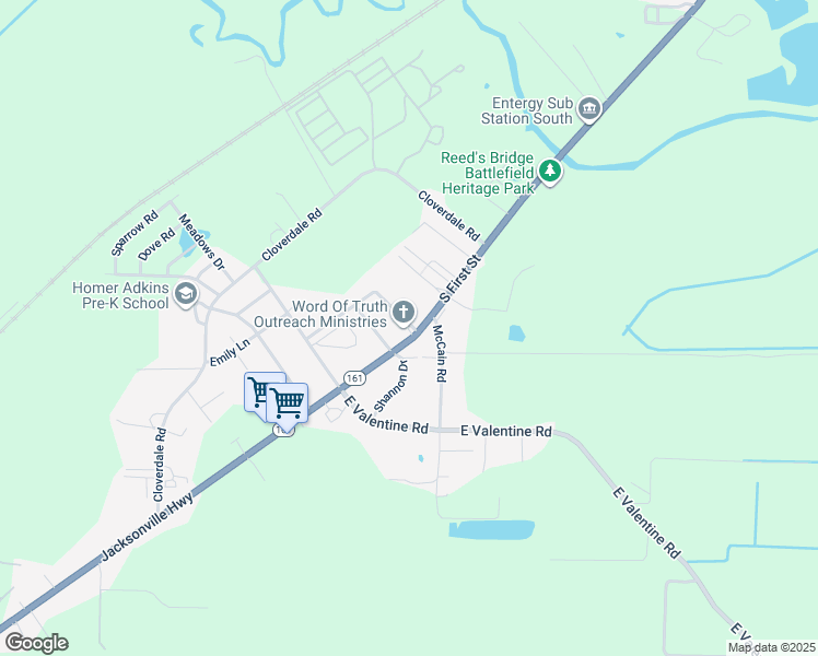 map of restaurants, bars, coffee shops, grocery stores, and more near 105 Blakely Road in Jacksonville