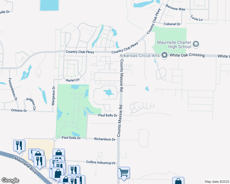 map of restaurants, bars, coffee shops, grocery stores, and more near 8315 Counts Massie Road in North Little Rock