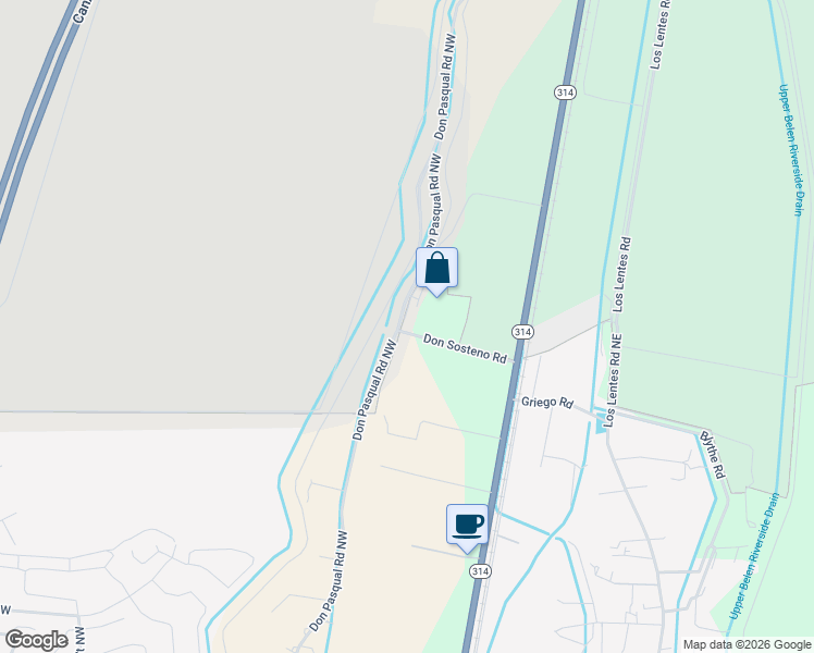 map of restaurants, bars, coffee shops, grocery stores, and more near 524 Don Sosteno Road in Los Lunas