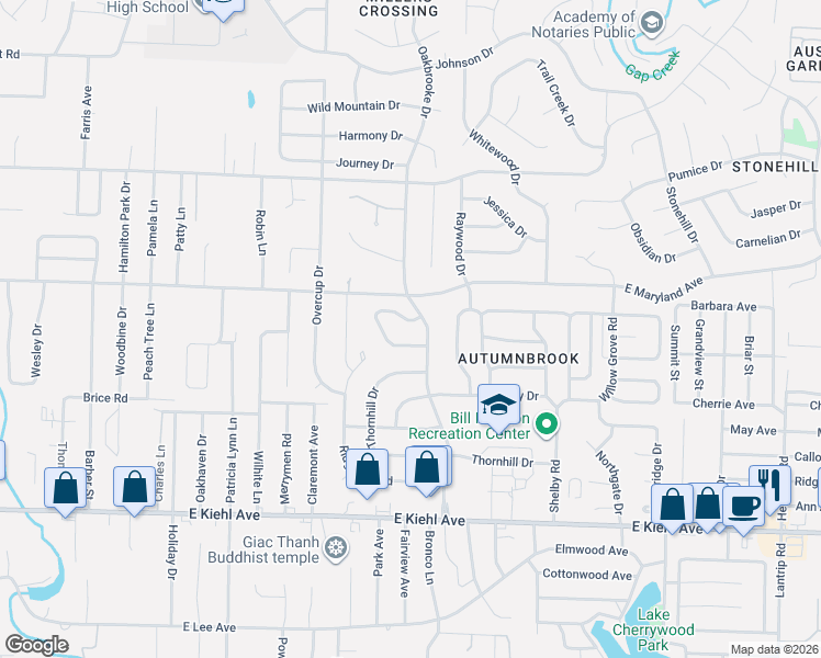 map of restaurants, bars, coffee shops, grocery stores, and more near 18 Post Oak Loop in Sherwood