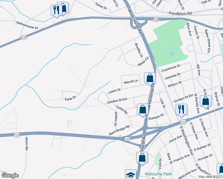 map of restaurants, bars, coffee shops, grocery stores, and more near 66 Lewis Street in Greenville
