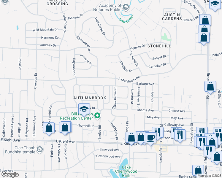 map of restaurants, bars, coffee shops, grocery stores, and more near 128 Greentree Road in Sherwood