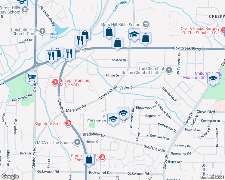 map of restaurants, bars, coffee shops, grocery stores, and more near 838 Mars Hill Road in Florence