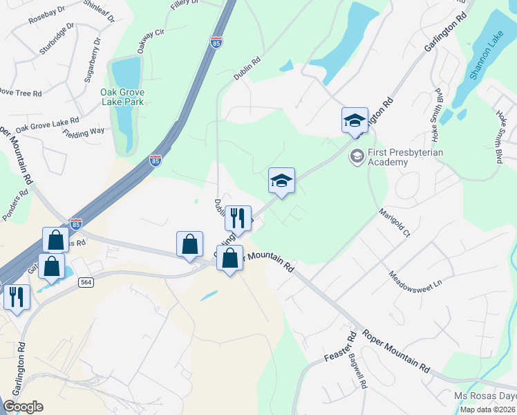 map of restaurants, bars, coffee shops, grocery stores, and more near 707 Garlington Road in Greenville